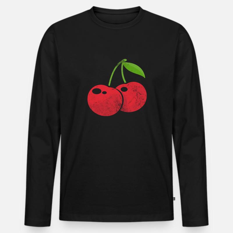 Kirsche - Männer Premium Bio Langarmshirt - Schwarz