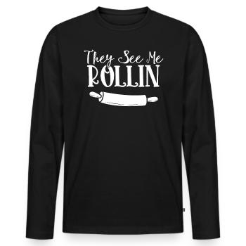 Bäcker Bäckerein Backwaren Backen Geschenk - Männer Premium Bio Langarmshirt - Schwarz - Vorne - Nico (187cm)