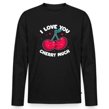 Kirsche Kirschbaum Kirschblüte Frucht Geschenk - Männer Premium Bio Langarmshirt - Schwarz - Vorne - Nico (187cm)