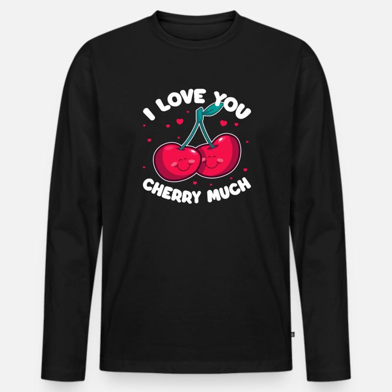 Kirsche Kirschbaum Kirschblüte Frucht Geschenk - Männer Premium Bio Langarmshirt - Schwarz