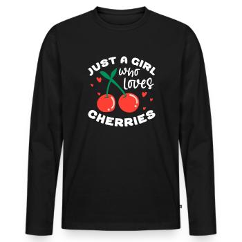Kirsche Kirschbaum Kirschblüte Frucht Geschenk - Männer Premium Bio Langarmshirt - Schwarz - Vorne - Nico (187cm)