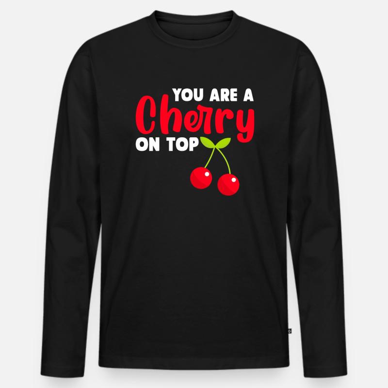 Kirsche Kirschbaum Kirschblüte Frucht Geschenk - Männer Premium Bio Langarmshirt - Schwarz