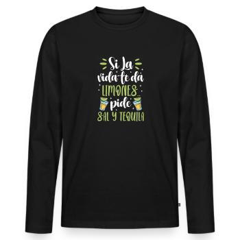 Tequila Sunrise Saufen Party Mexiko Geschenk - Männer Premium Bio Langarmshirt - Schwarz - Vorne - Nico (187cm)
