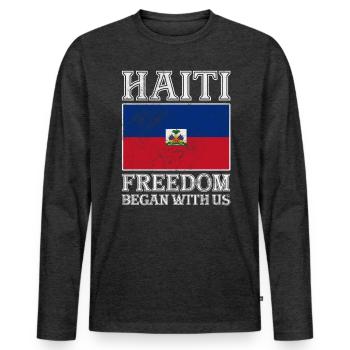 Haiti - Men's Premium Organic Long Sleeve Shirt - heather anthracite - Front - Nico (187cm)