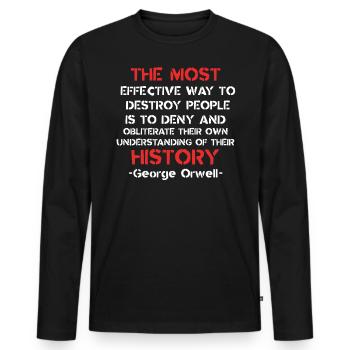 Citation d’Orwell - Conception de la conscience de l’histoire et du contrôle - T-shirt manches longues Premium bio Homme - noir - Devant - Nico (187cm)