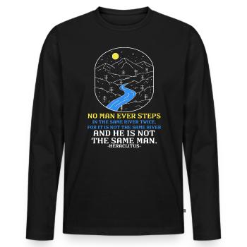 "Never the Same River Twice" Heraclitus Wisdom Art - Men's Premium Organic Long Sleeve Shirt - black - Front - Nico (187cm)