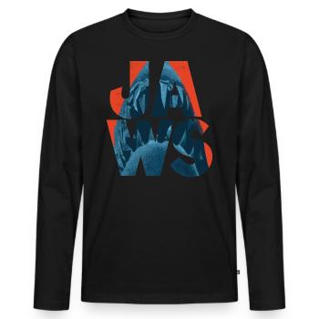 Jaws Shark Logo - Men's Premium Organic Long Sleeve Shirt - black - Front - Nico (187cm)