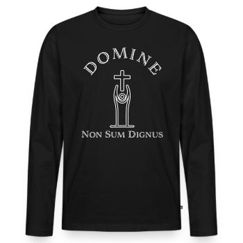Domine Non Sum Dignus - Spiritual Christian Design - Men's Premium Organic Long Sleeve Shirt - black - Front - Nico (187cm)