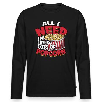 Popcorn Cinema Gift Gift Idea Film Mais Filma - Men's Premium Organic Long Sleeve Shirt - black - Front - Nico (187cm)