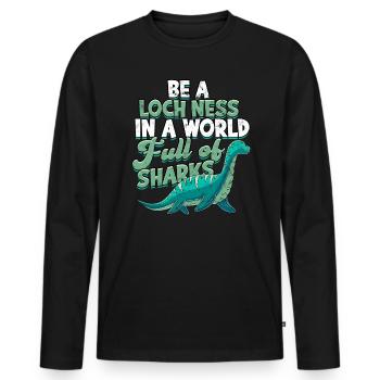 lochlochlochness geschenkidee geschenk - Männer Premium Bio Langarmshirt - Schwarz - Vorne - Nico (187cm)