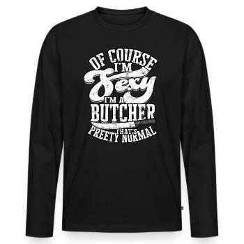 Sexy Metzger Fleischschneider Koch Messer - Männer Premium Bio Langarmshirt - Schwarz - Vorne - Nico (187cm)