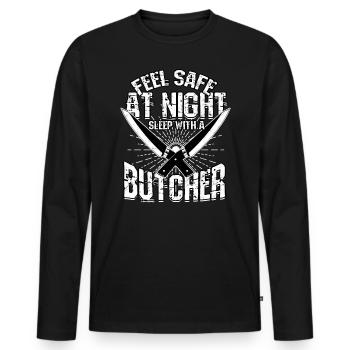 Fühlen Sie sich nachts sicher, Metzger - Männer Premium Bio Langarmshirt - Schwarz - Vorne - Nico (187cm)