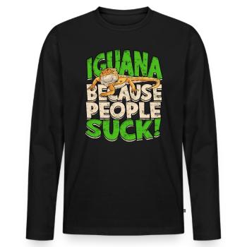 Reptile iguanien - T-shirt manches longues Premium bio Homme - noir - Devant - Nico (187cm)