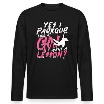 Parkour Girl Freerunning Runner Back Flip Jumping - Men's Premium Organic Long Sleeve Shirt - black - Front - Nico (187cm)