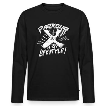 Parkour Freerunning Runner Back Flip Jumping - Men's Premium Organic Long Sleeve Shirt - black - Front - Nico (187cm)