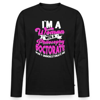 Femme avec une philosophie doctorale - T-shirt manches longues Premium bio Homme - noir - Devant - Nico (187cm)