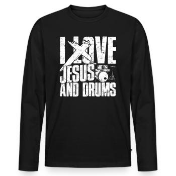Drummer Jesus Cross Drummer Drummer - Men's Premium Organic Long Sleeve Shirt - black - Front - Nico (187cm)