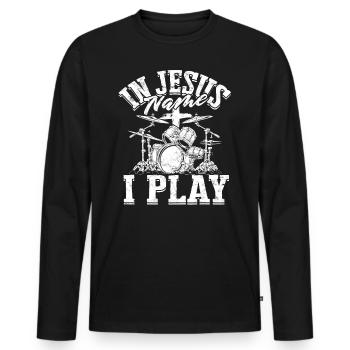 Drummer Jesus Cross Drummer Drummer - Men's Premium Organic Long Sleeve Shirt - black - Front - Nico (187cm)
