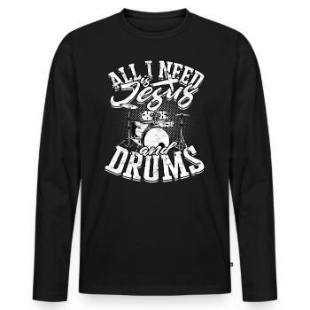 Drummer Jesus cross drums drummer - Men's Premium Organic Long Sleeve Shirt - black - Front - Nico (187cm)