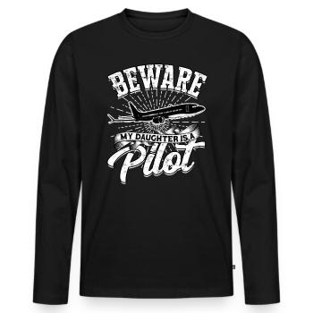 pilot flugzeug fliegen tochter geschenkidee gesche - Männer Premium Bio Langarmshirt - Schwarz - Vorne - Nico (187cm)