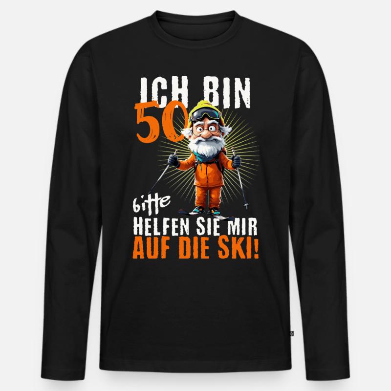 ICH BIN 50 BITTE HELFEN SIE MIR AUF DIE SKI - Männer Premium Bio Langarmshirt - Schwarz