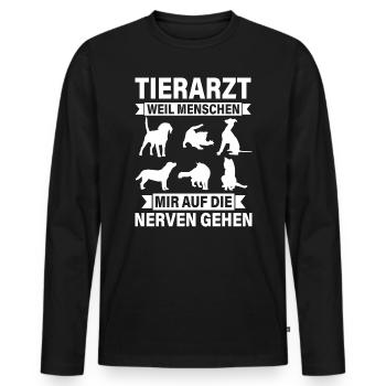 Tierarzt weil Menschen mir auf die Nerven gehen - Männer Premium Bio Langarmshirt - Schwarz - Vorne - Nico (187cm)