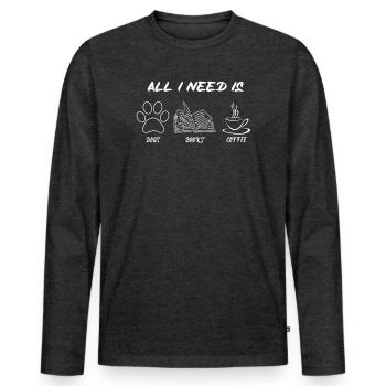 Dogs Books and Coffee - Männer Premium Bio Langarmshirt - Anthrazit meliert - Vorne - Nico (187cm)