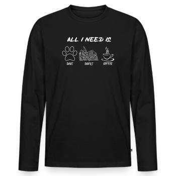 Dogs Books and Coffee - Männer Premium Bio Langarmshirt - Schwarz - Vorne - Nico (187cm)