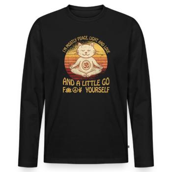 Cat Yoga Meditation Meditate Gift Love - Men's Premium Organic Long Sleeve Shirt - black - Front - Nico (187cm)