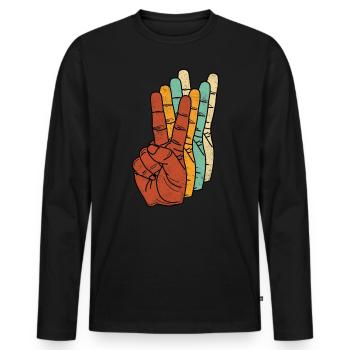 Frieden Liebe Freiheit Peace Hand Finger Zeichen - Männer Premium Bio Langarmshirt - Schwarz - Vorne - Nico (187cm)