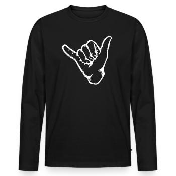 Shaka Brah Hawaï Shirt Hang-Loose Surfeur Salutation - T-shirt manches longues Premium bio Homme - noir - Devant - Nico (187cm)