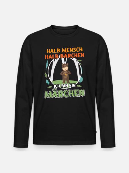 Süßer Teddybär - Halb Mensch Halb Bärchen - Männer Premium Bio Langarmshirt - Schwarz