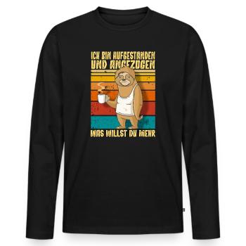 Ich Bin Aufgestanden und Angezogen cooles Faultier - Männer Premium Bio Langarmshirt - Schwarz - Vorne - Nico (187cm)