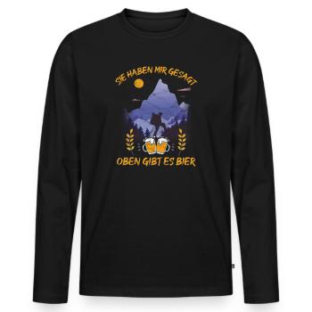 lustiges Wander Shirt Sie sagten oben gibt es Bier - Männer Premium Bio Langarmshirt - Schwarz - Vorne - Nico (187cm)