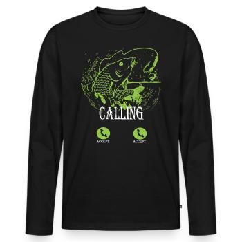 Calling Carp Spritzgrafik - Männer Premium Bio Langarmshirt - Schwarz - Vorne - Nico (187cm)