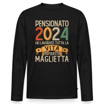 Retraite 2024 Cadeau amusant Retraité 2024 - T-shirt manches longues Premium bio Homme - noir - Devant - Nico (187cm)