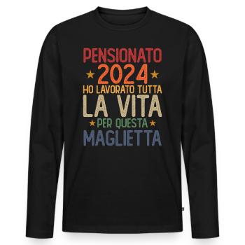 Retraite 2024 Cadeau amusant Retraité 2024 - T-shirt manches longues Premium bio Homme - noir - Devant - Nico (187cm)
