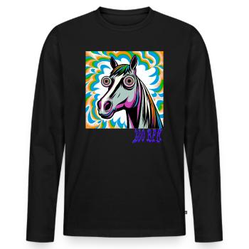 Techno Rave with Horse 200 BPM - Men's Premium Organic Long Sleeve Shirt - black - Front - Nico (187cm)