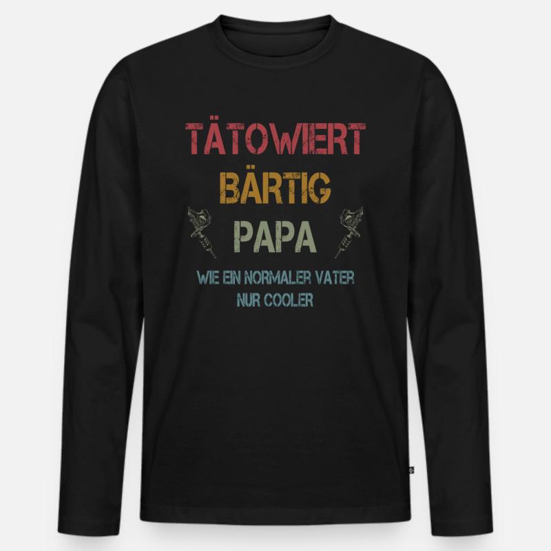 Tätowiert Papa Bärtig - Männer Premium Bio Langarmshirt - Schwarz