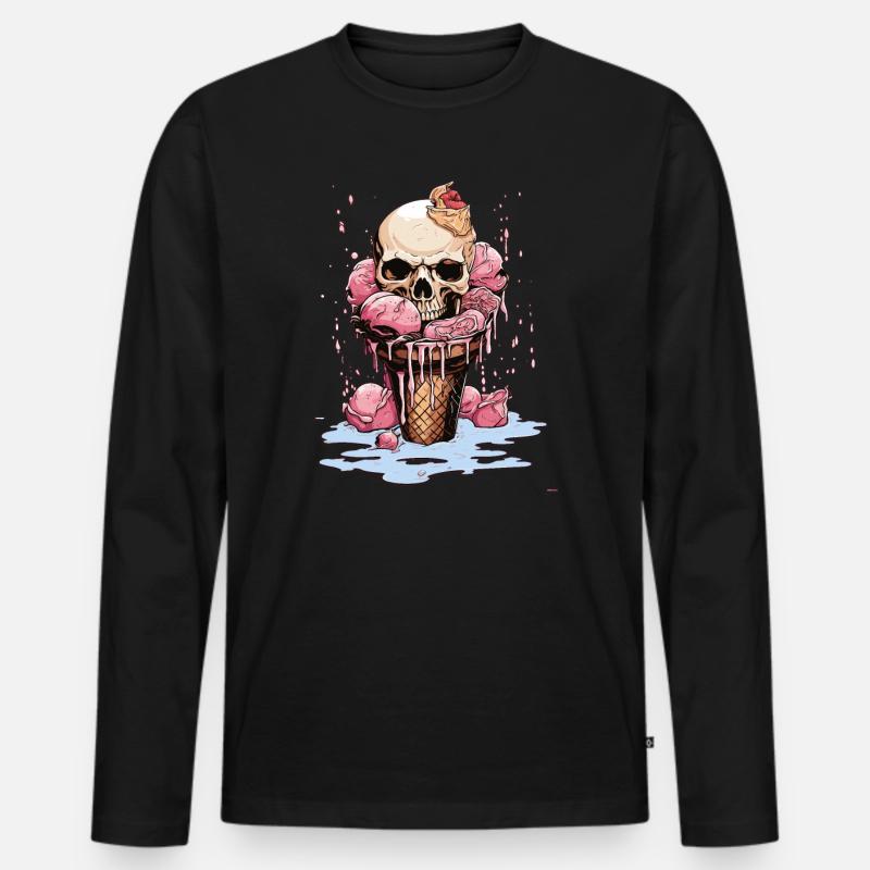 Totenkopf-Eiscreme-Halloween-Design - Männer Premium Bio Langarmshirt - Schwarz