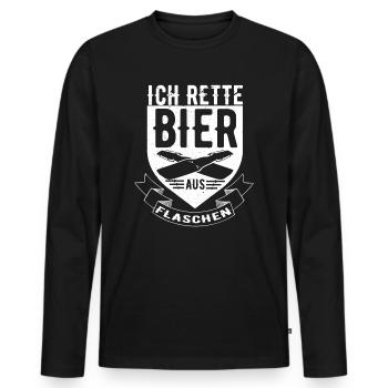 Ich rette Bier aus Flaschen - Männer Premium Bio Langarmshirt - Schwarz - Vorne - Nico (187cm)