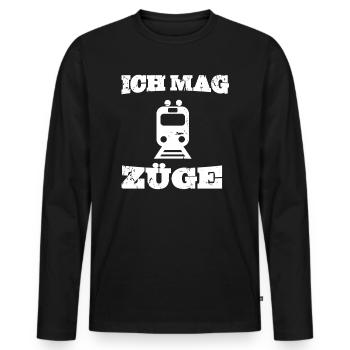 Ich mag Züge Model Eisenbahn - Männer Premium Bio Langarmshirt - Schwarz - Vorne - Nico (187cm)
