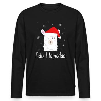 Feliz Navidad Lama Weihnachten - Männer Premium Bio Langarmshirt - Schwarz - Vorne - Nico (187cm)