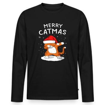 Merry Catmas Dabbing Cat - Men's Premium Organic Long Sleeve Shirt - black - Front - Nico (187cm)
