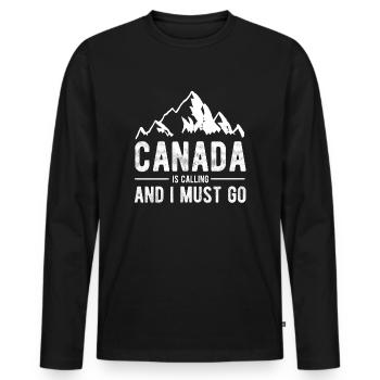 Canada Is Calling - Men's Premium Organic Long Sleeve Shirt - black - Front - Nico (187cm)