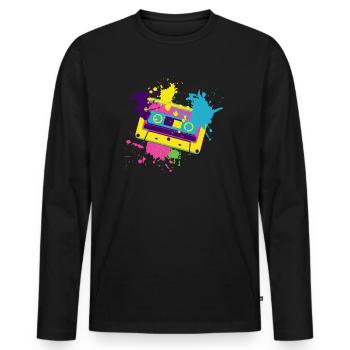 80er Jahre Retro Kassettenband - Männer Premium Bio Langarmshirt - Schwarz - Vorne - Nico (187cm)