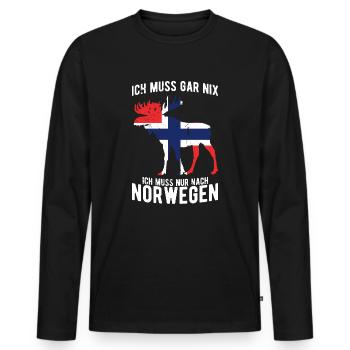 Elch Ich Muss Nur Nach Norwegen - Männer Premium Bio Langarmshirt - Schwarz - Vorne - Nico (187cm)