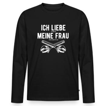 Ich Liebe Es Wenn Mich Meine Frau In Die Werkstatt - Männer Premium Bio Langarmshirt - Schwarz - Vorne - Nico (187cm)