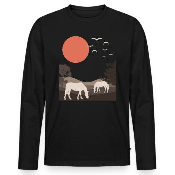Chevaux Amoureux Montagnes Paysage Nature Cadeau - T-shirt manches longues Premium bio Homme - noir - Devant - Nico (187cm)