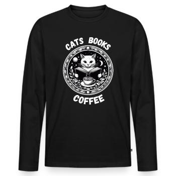 Cats, Books, Coffee, Relaxing, Cats, Mom, Reading - Men's Premium Organic Long Sleeve Shirt - black - Front - Nico (187cm)
